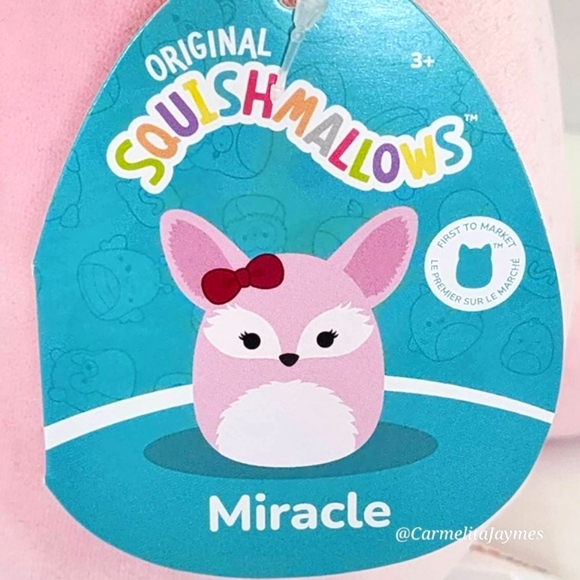 MIRACLE 🦊 8" FTM Pink Fennec Fox w Maroon Bow & Furry Belly Squishmallow NWT - Picture 5 of 7